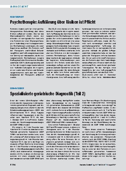 Vorschauseite 1: Rechtsreport: Psychotherapie: Aufklärung über Risiken ist Pflicht