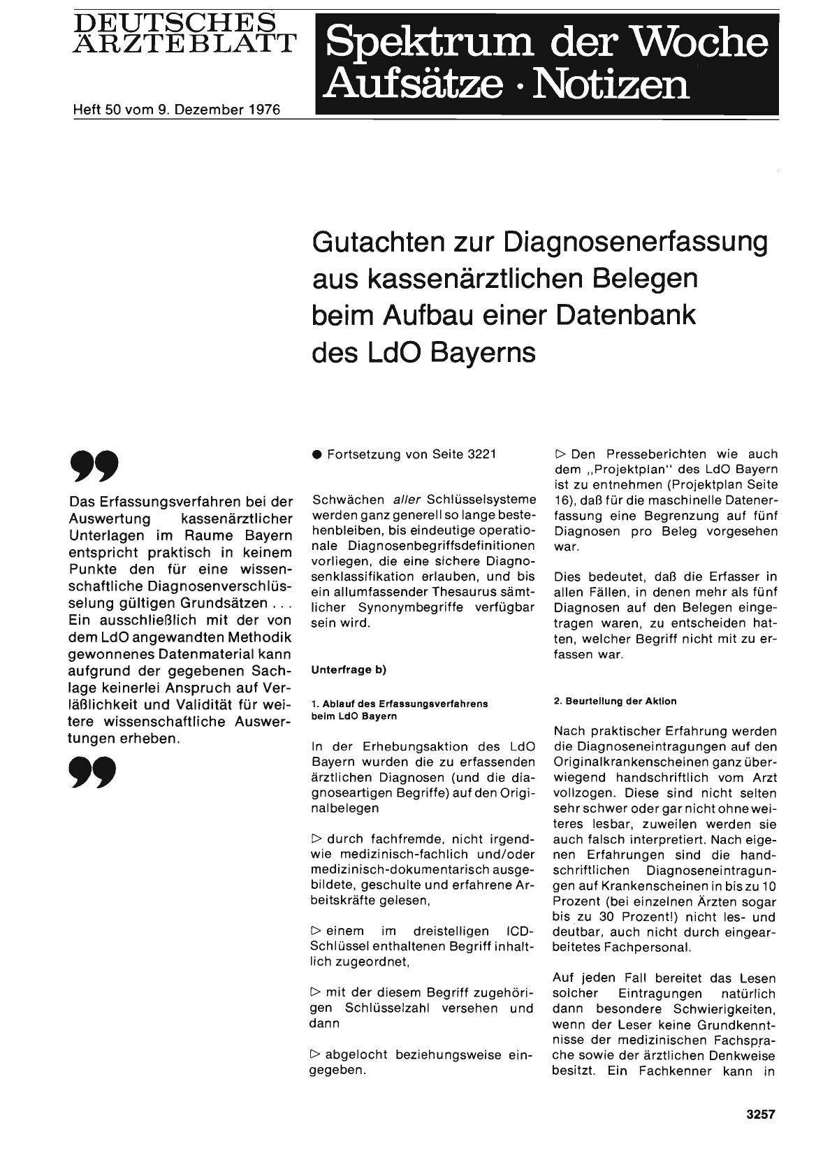 Vorschauseite 1: Gutachten zur Diagnosenerfassung aus kassenärztlichen Belegen beim Aufbau einer Datenbank des Ld0 Bayerns - Teil 2