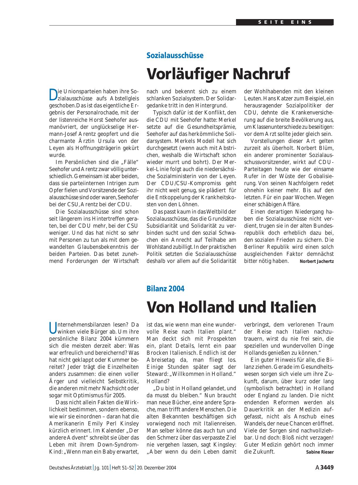 Vorschauseite 1: Sozialausschüsse: Vorläufiger Nachruf