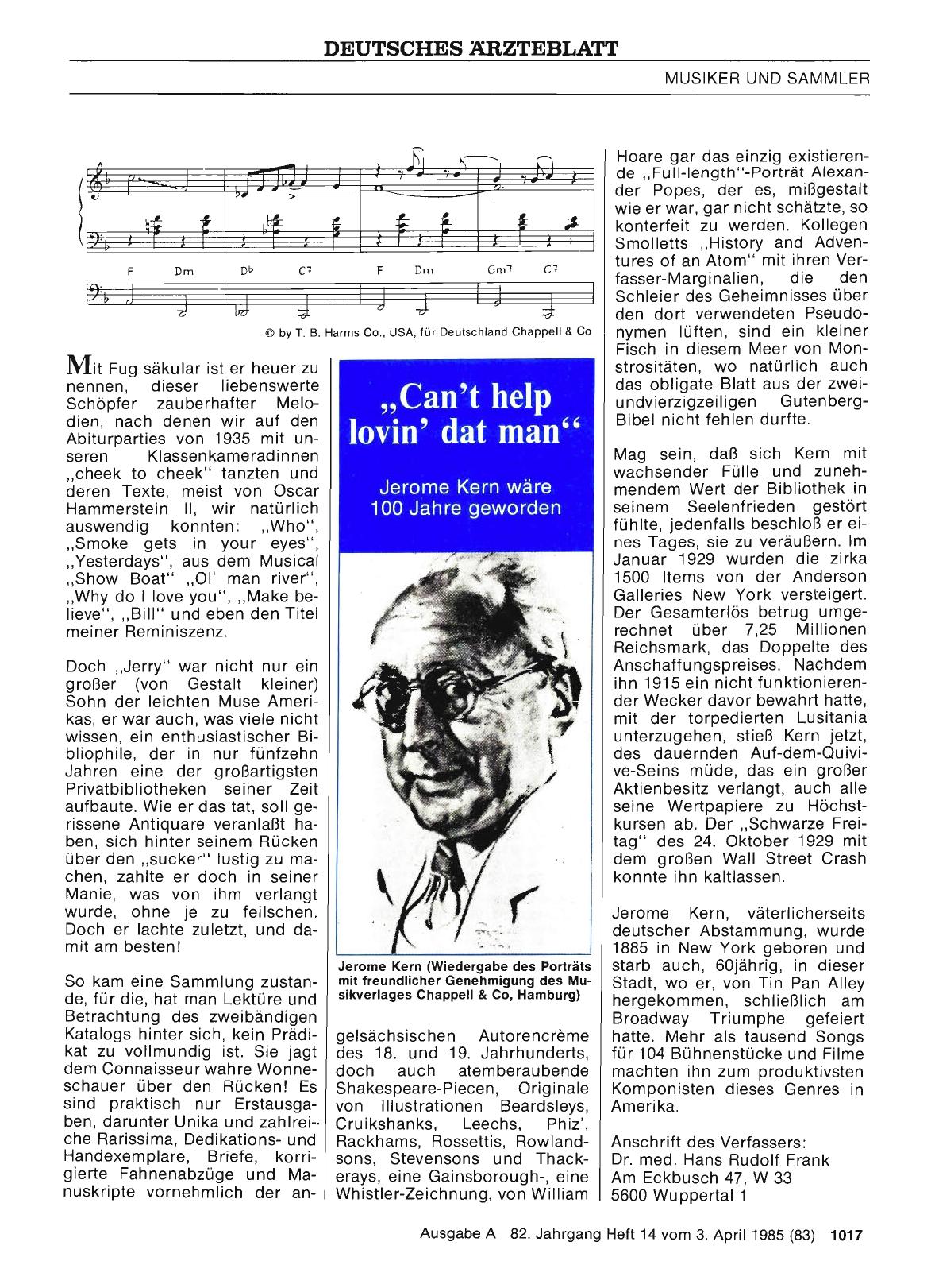 Vorschauseite 1: „Can't help lovin' dat man“: Jerome Kern wäre 100 Jahre geworden