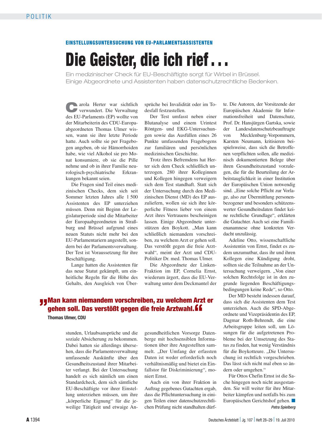 Vorschauseite 1: Einstellungsuntersuchung von EU-Parlamentsassistenten: Die Geister, die ich rief . . .