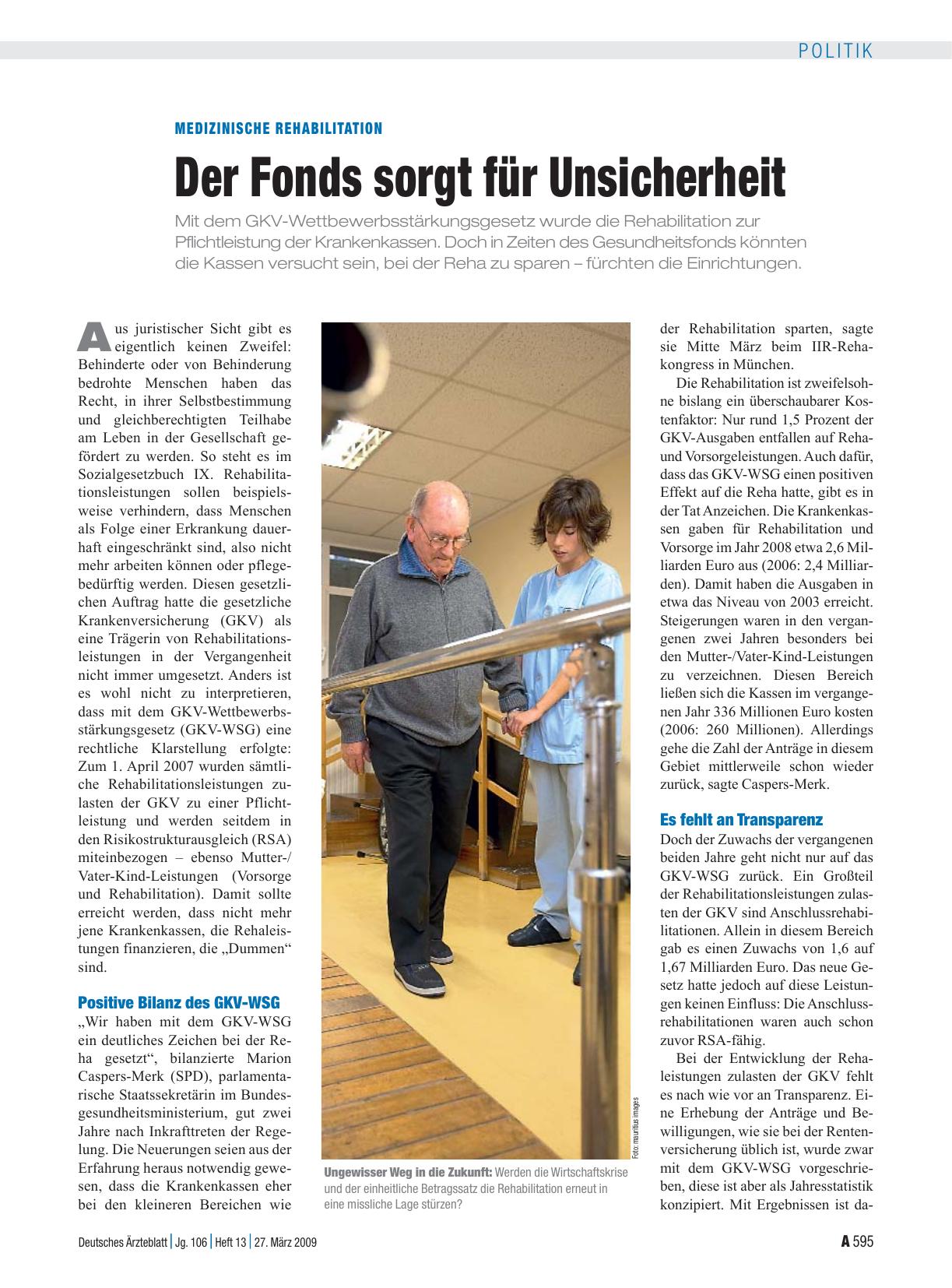 Vorschauseite 1: Medizinische Rehabilitation: Der Fonds sorgt für Unsicherheit