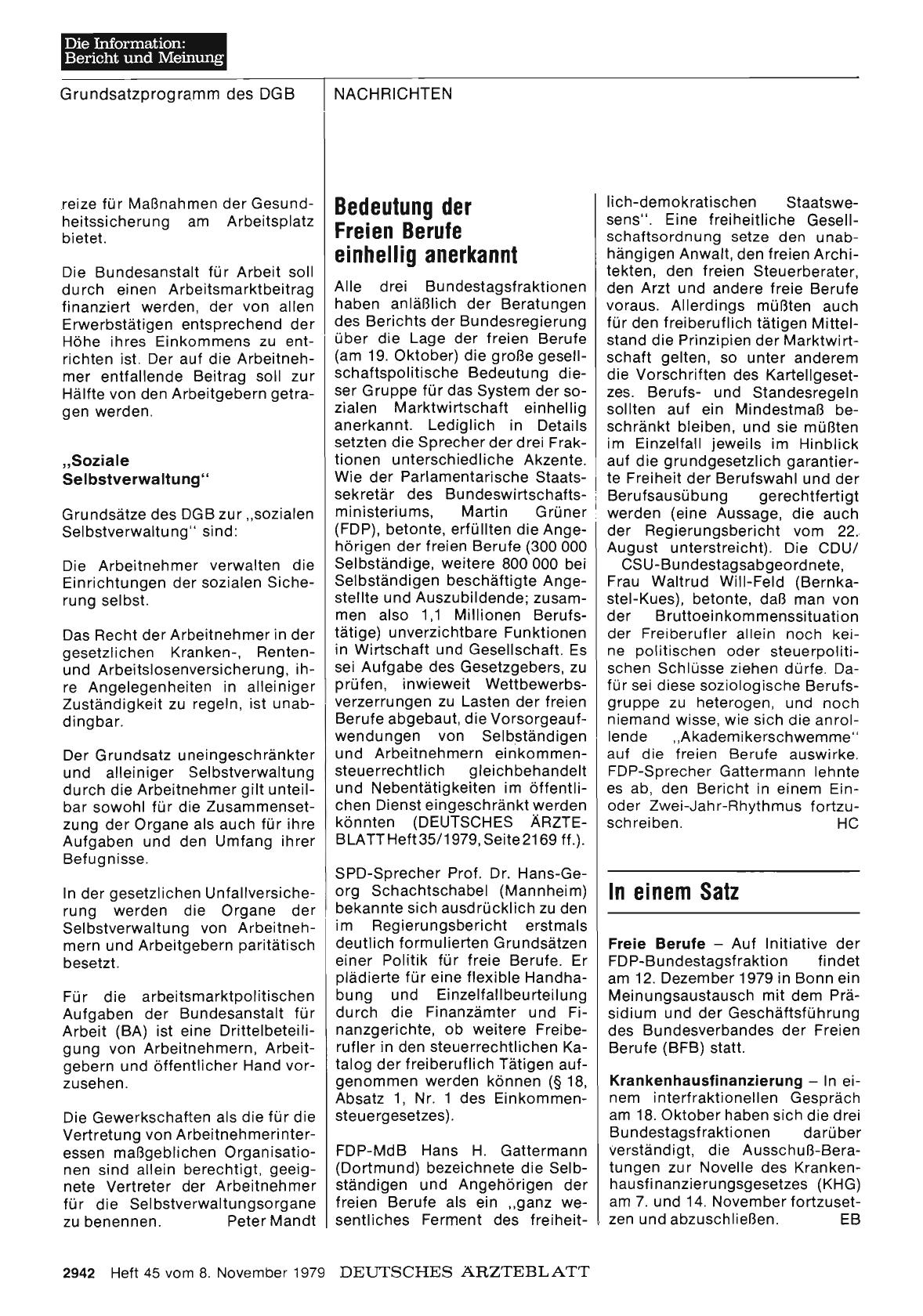Vorschauseite 1: In einem Satz: Freie Berufe/Krankenhausfinanzierung