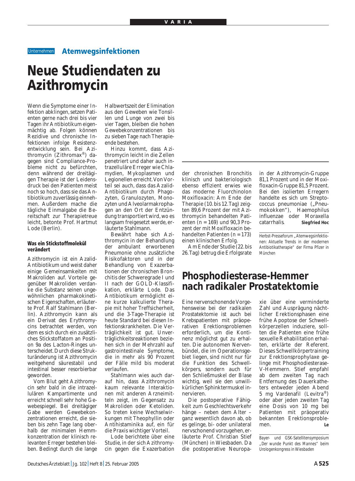 Vorschauseite 1: Phosphodiesterase-Hemmer nach radikaler Prostatektomie