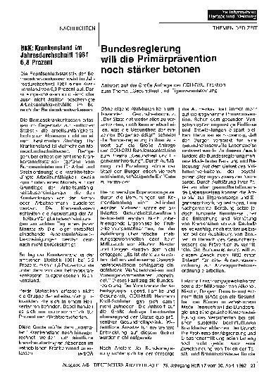 Vorschauseite 1: BKK: Krankenstand im Jahresdurchschnitt 1981 6, 8 Prozent