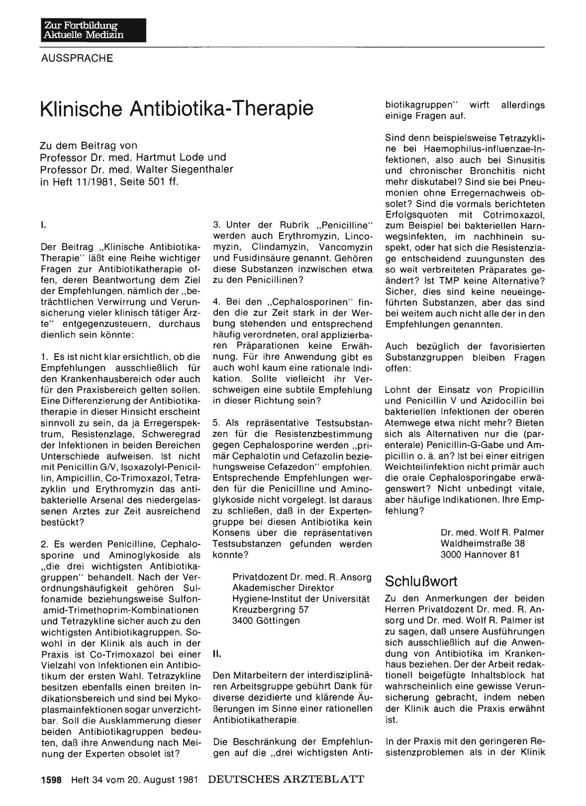 Vorschauseite 1: Klinische Antibiotika-Therapie: II.