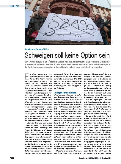 Vorschauseite 1: Debatte um Paragraf 219 a: Schweigen soll keine Option sein