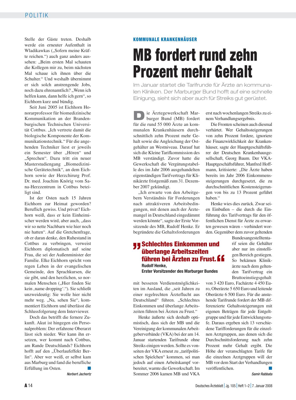 Vorschauseite 1: Kommunale Krankenhäuser: MB fordert rund zehn Prozent mehr Gehalt
