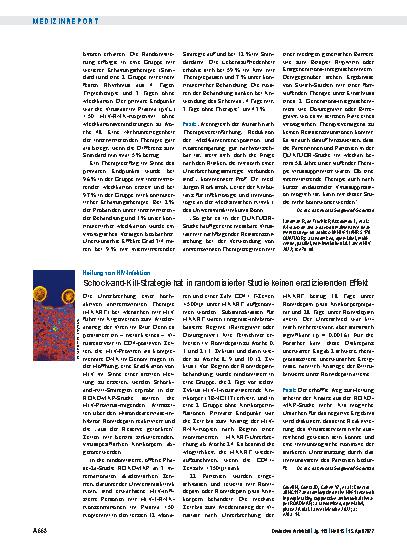 Vorschauseite 1: Heilung von HIV-Infektion: Schock-and-Kill-Strategie hat in randomisierter Studie keinen eradizierenden Effekt