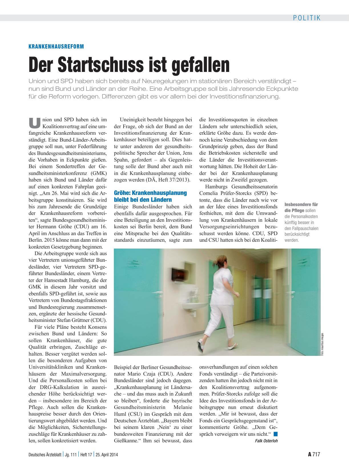 Vorschauseite 1: Krankenhausreform: Der Startschuss ist gefallen