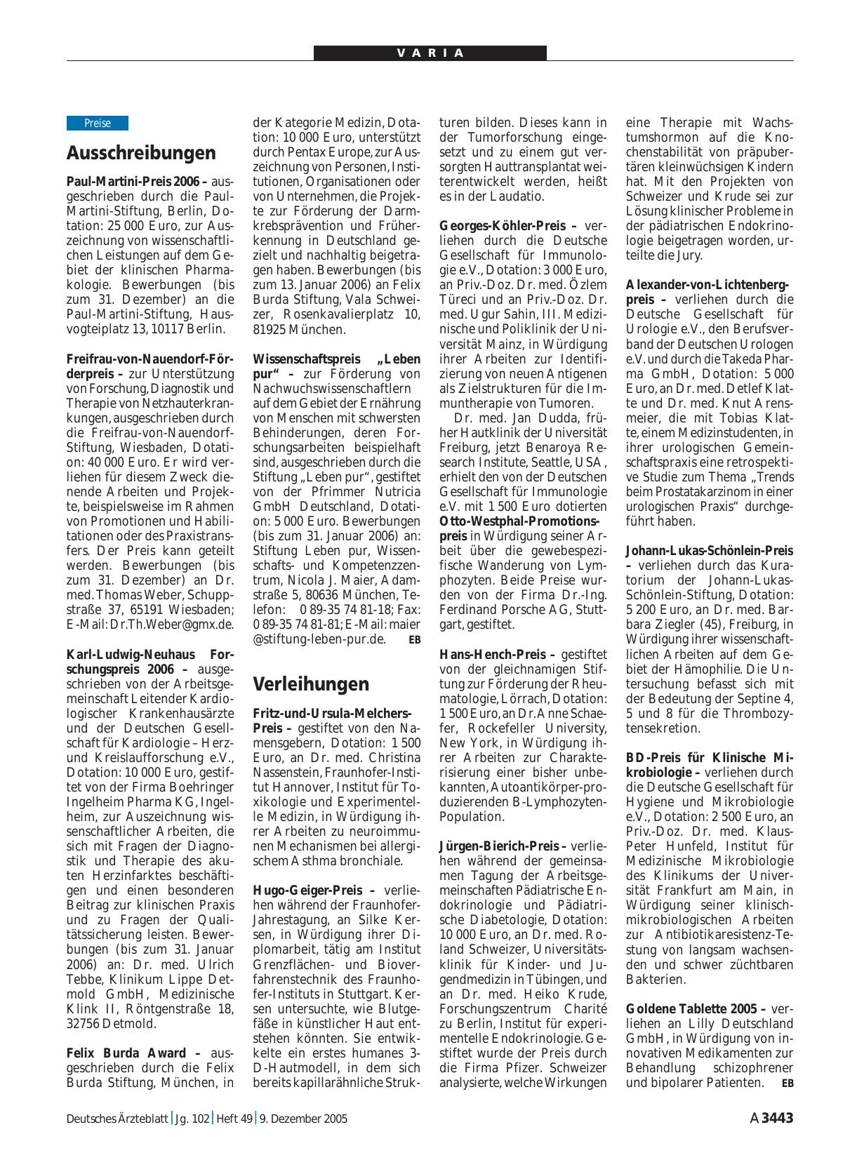 Vorschauseite 1: Verleihungen