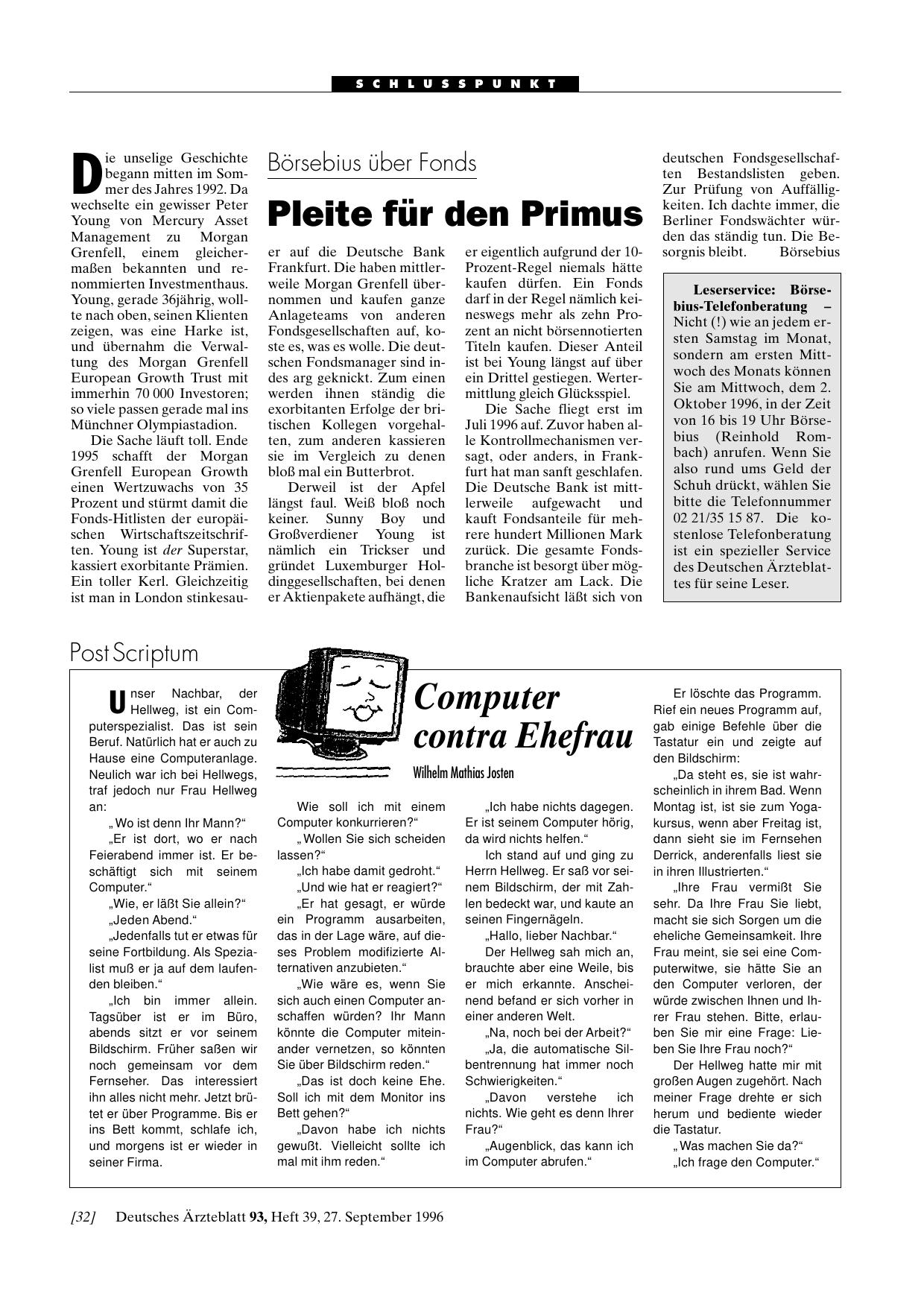 Vorschauseite 1: Leserservice: Börsebius-Telefonberatung