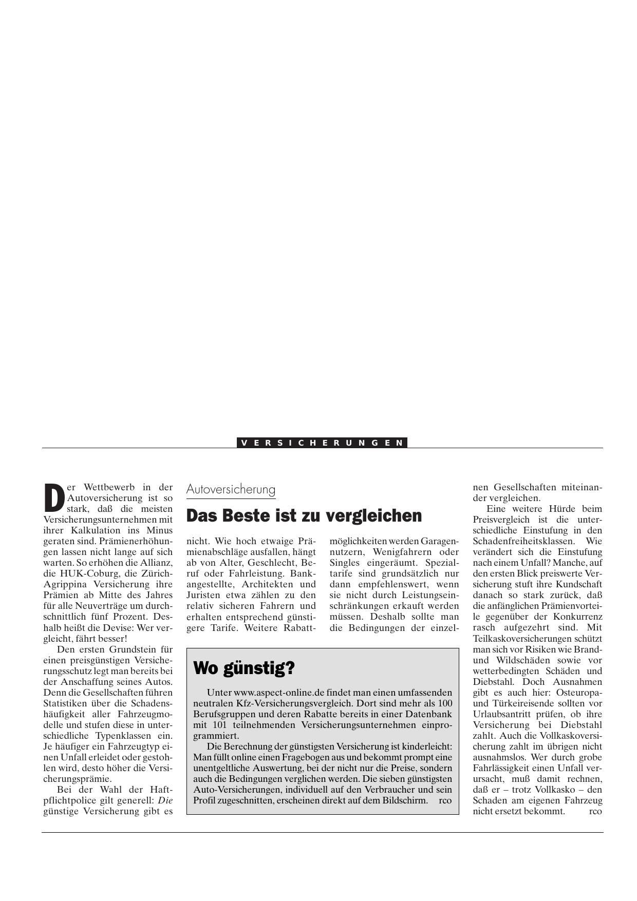 Vorschauseite 1: Autoversicherung: Das Beste ist zu vergleichen
