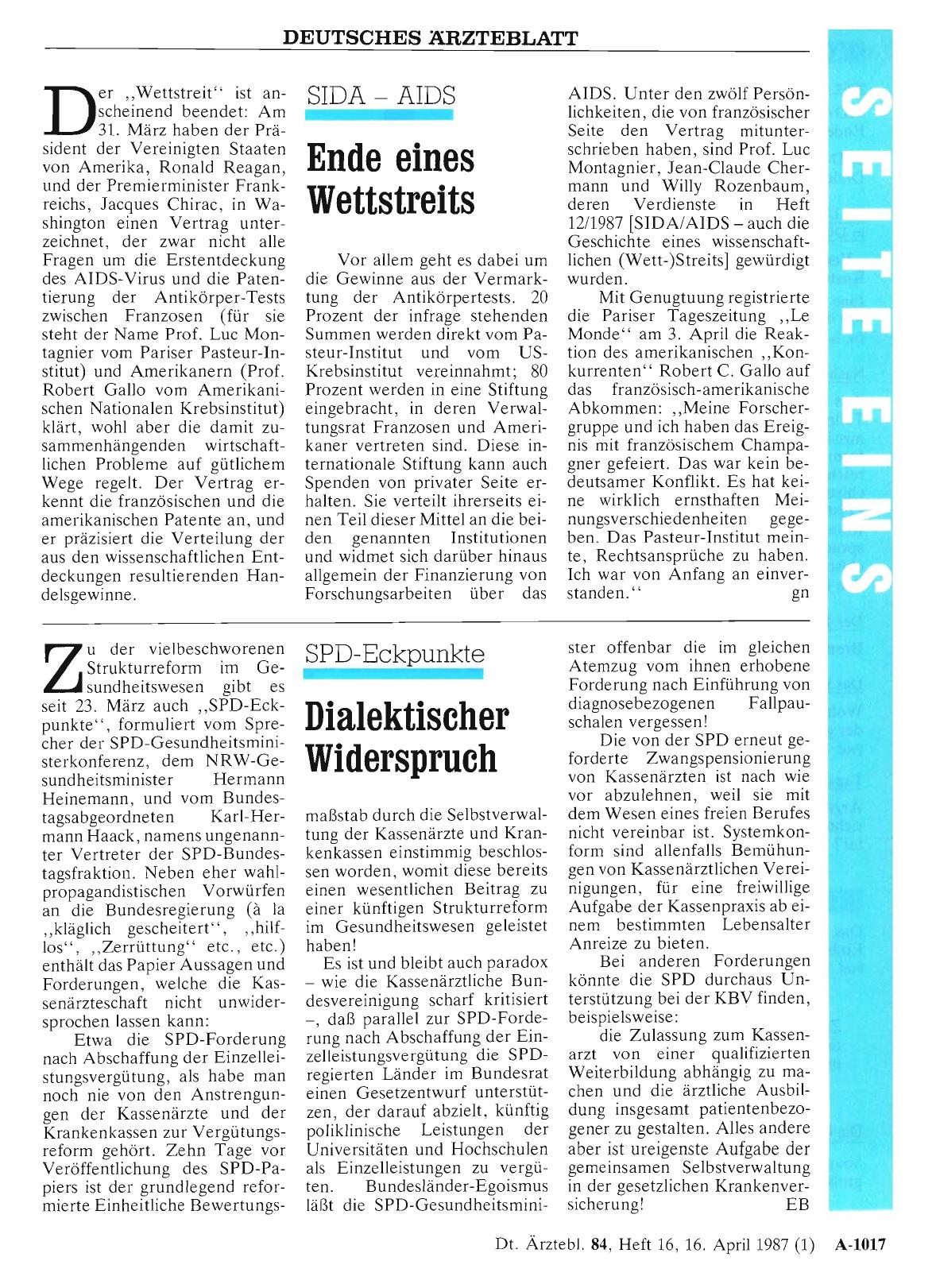 Vorschauseite 1: SIDA - AIDS: Ende eines Wettstreits