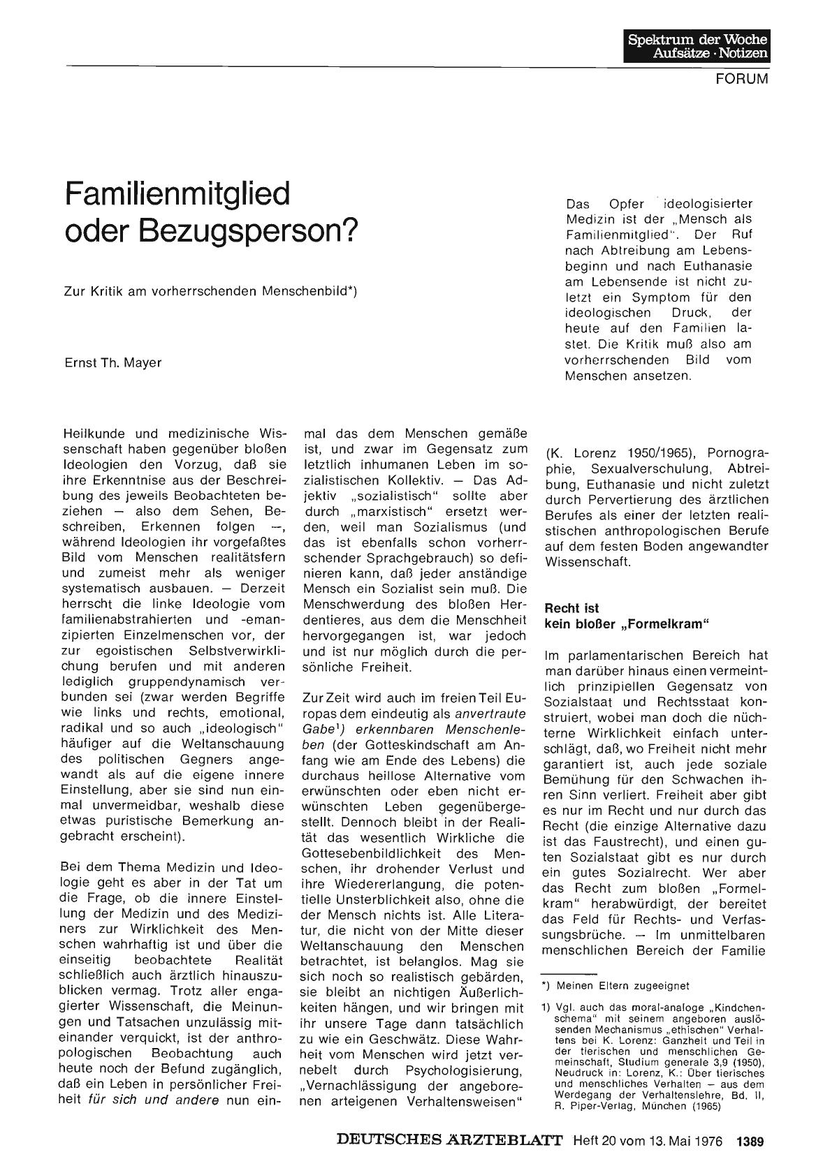 Vorschauseite 1: Familienmitglied oder Bezugsperson? Zur Kritik am vorherrschenden Menschenbild