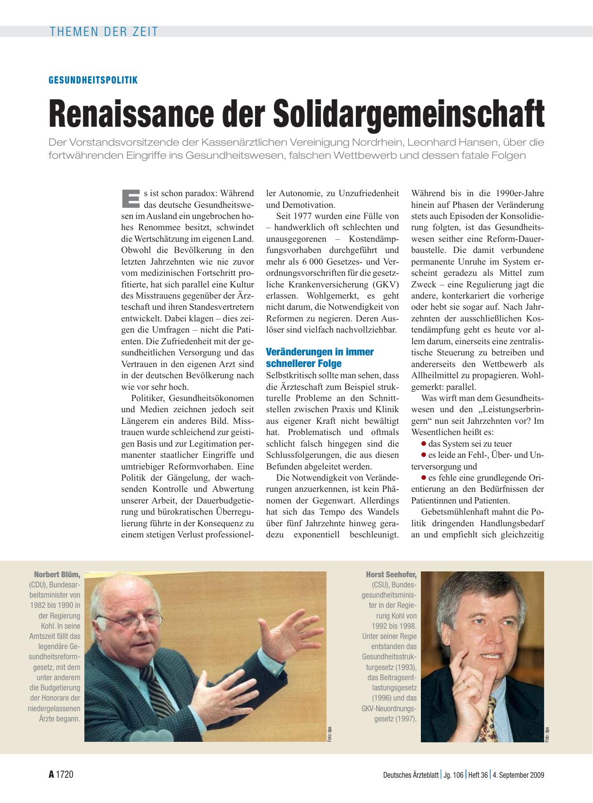 Vorschauseite 1: Gesundheitspolitik: Renaissance der Solidargemeinschaft