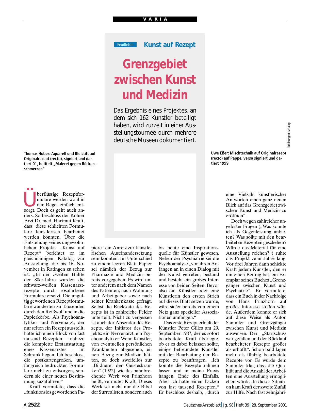 Vorschauseite 1: Kunst auf Rezept: Grenzgebiet zwischen Kunst und Medizin