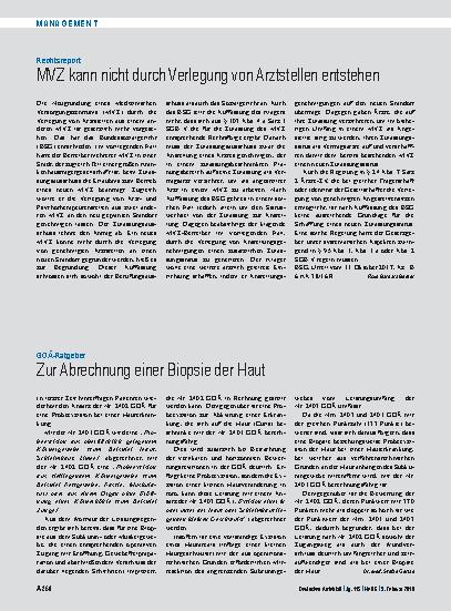 Vorschauseite 1: Rechtsreport: MVZ kann nicht durch Verlegung von Arztstellen entstehen
