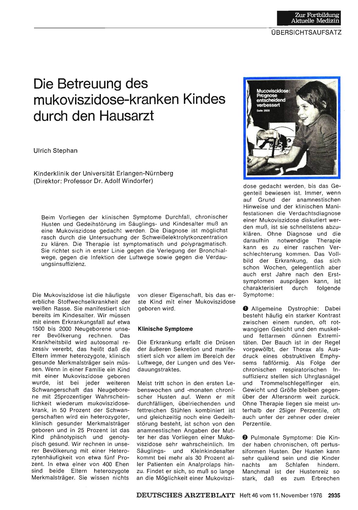 Vorschauseite 1: Die Betreuung des mukoviszidose-kranken Kindes durch den Hausarzt