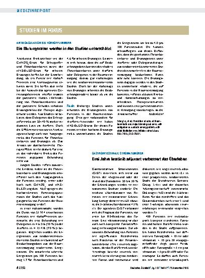 Vorschauseite 1: Gastrointestinale Stromatumoren: Drei Jahre Imatinib adjuvant verbessert das Überleben