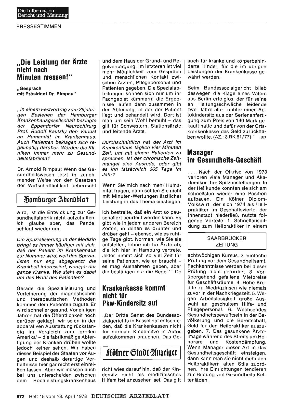Vorschauseite 1: Die Leistung der Ärzte nicht nach Minuten messen! “ „Gespräch mit Präsident Dr. Rimpau“