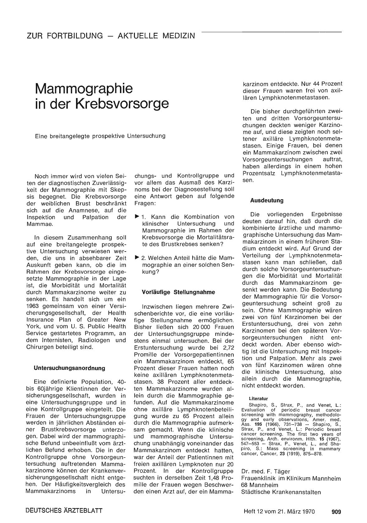 Vorschauseite 1: Mammographie in der Krebsvorsorge