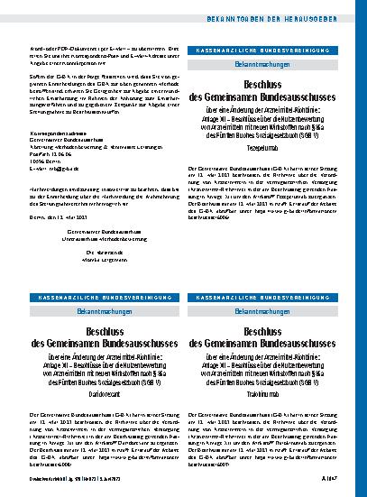 Vorschauseite 1: Beschluss des Gemeinsamen Bundesausschusses über eine Änderung der Arzneimittel-Richtlinie: Anlage XII – Tralokinumab