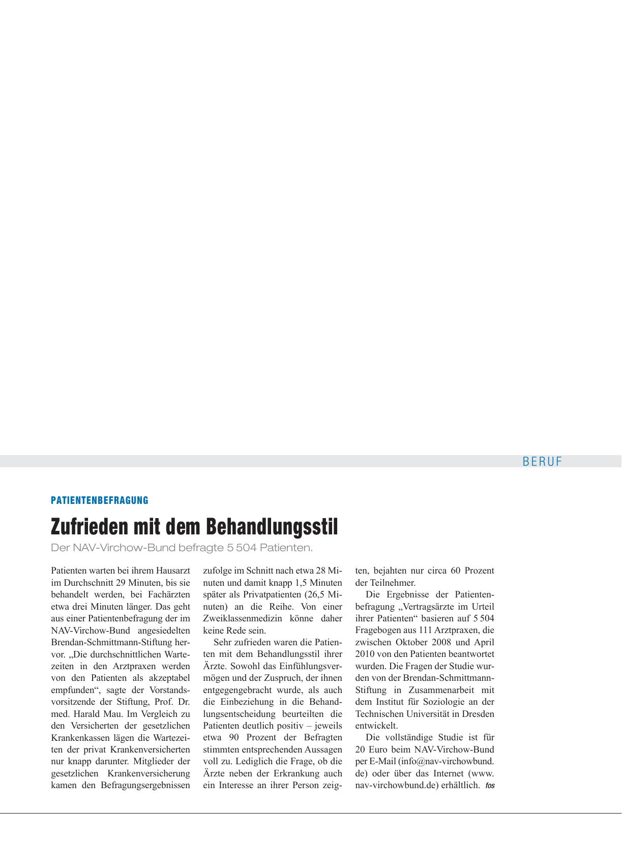 Vorschauseite 1: Patientenbefragung: Zufrieden mit dem Behandlungsstil