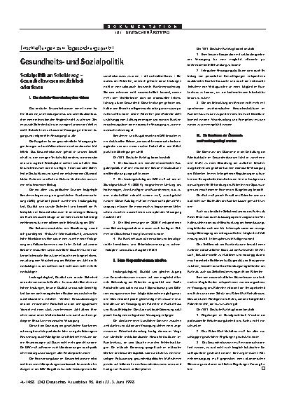 Vorschauseite 1: Entschließungen zum Tagesordnungspunkt I: Gesundheitsund Sozialpolitik