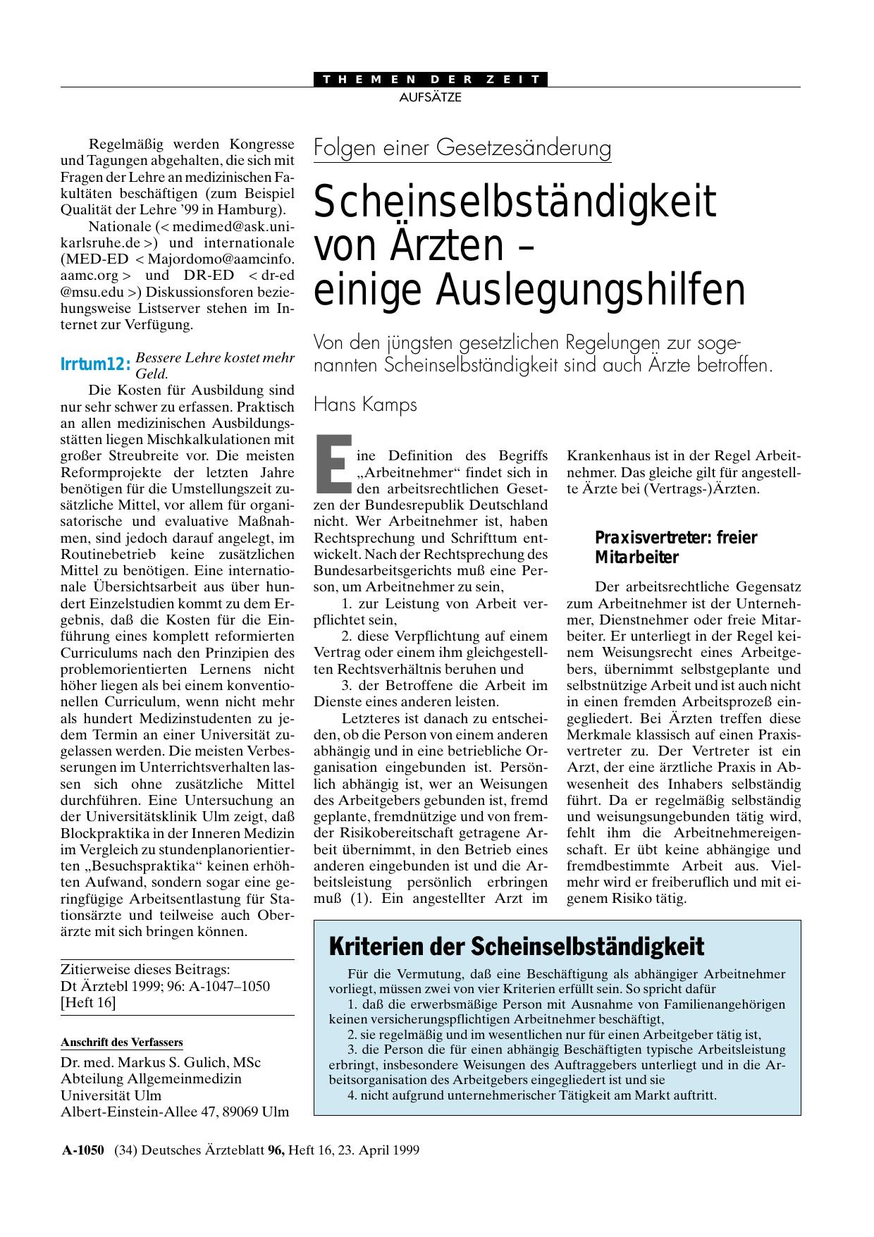 Vorschauseite 1: Folgen einer Gesetzesänderung: Scheinselbständigkeit von Ärzten -einige Auslegungshilfen