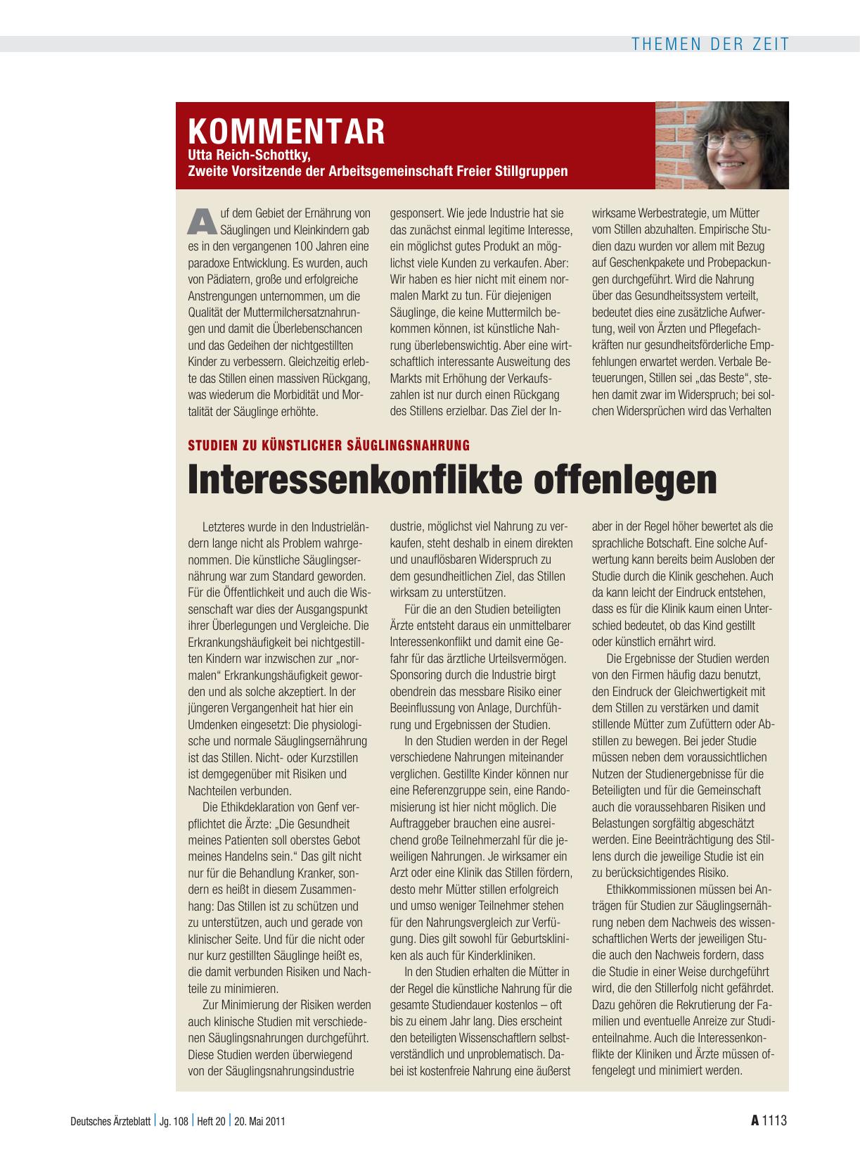 Vorschauseite 1: Studien zu künstlicher Säuglingsnahrung: Interessenkonflikte offenlegen