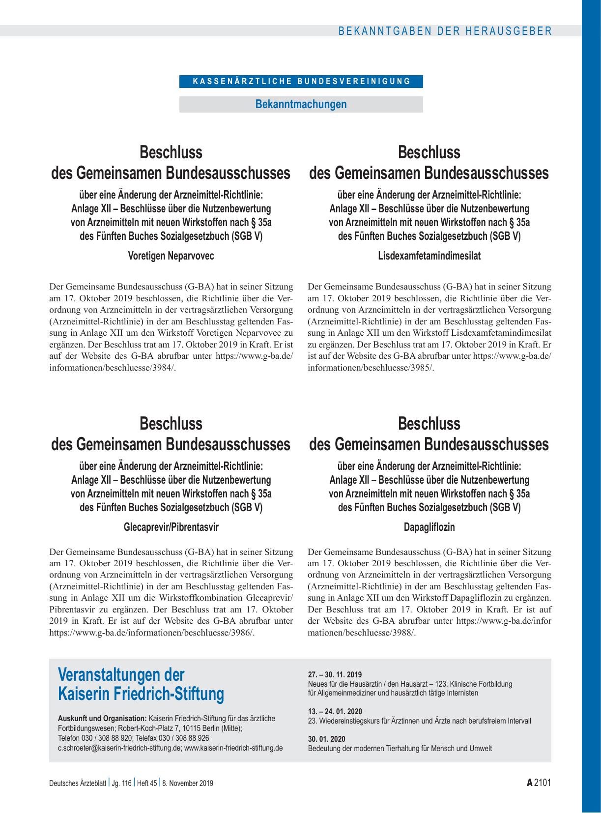 Vorschauseite 1: Veranstaltungen der Kaiserin Friedrich-Stiftung