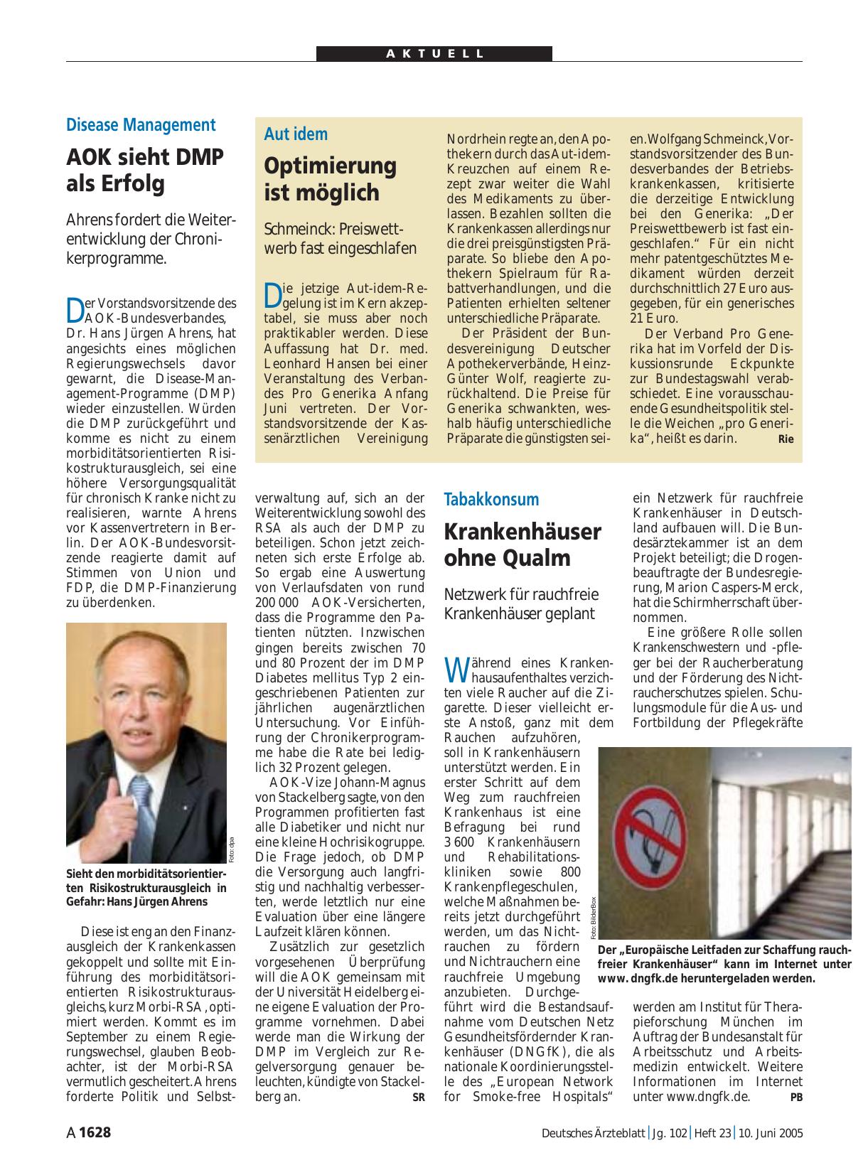 Vorschauseite 1: Disease Management: AOK sieht DMP als Erfolg