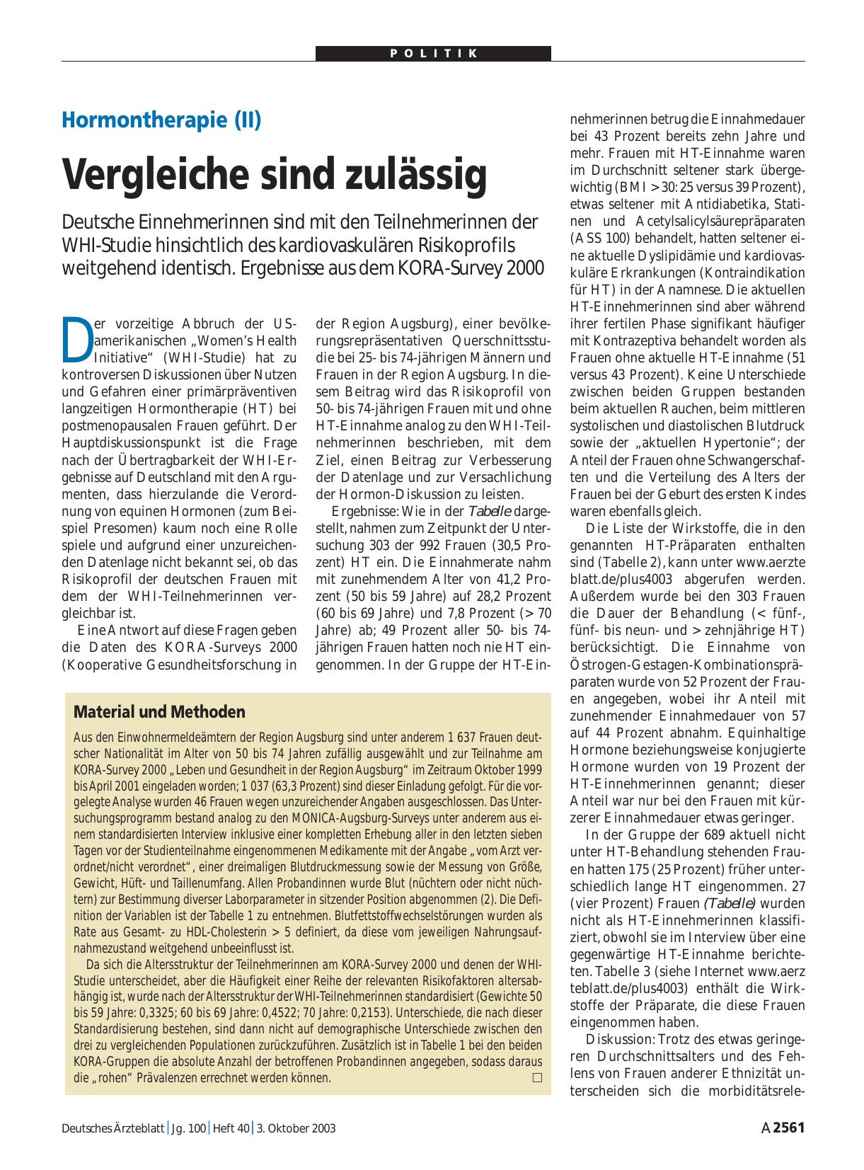 Vorschauseite 1: Hormontherapie (II): Vergleiche sind zulässig