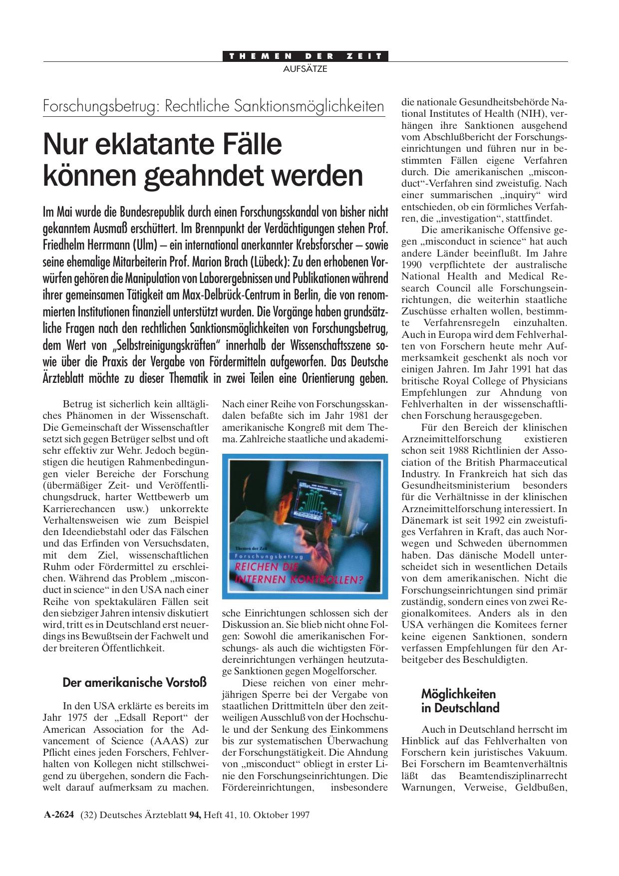 Vorschauseite 1: Forschungsbetrug – Rechtliche Sanktionsmöglichkeiten: Nur eklatante Fälle können geahndet werden