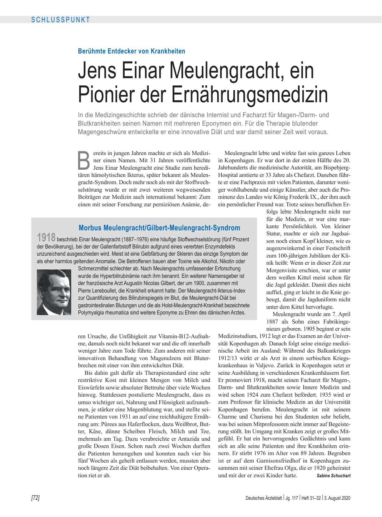 Vorschauseite 1: Berühmte Entdecker von Krankheiten: Jens Einar Meulengracht, ein Pionier der Ernährungsmedizin