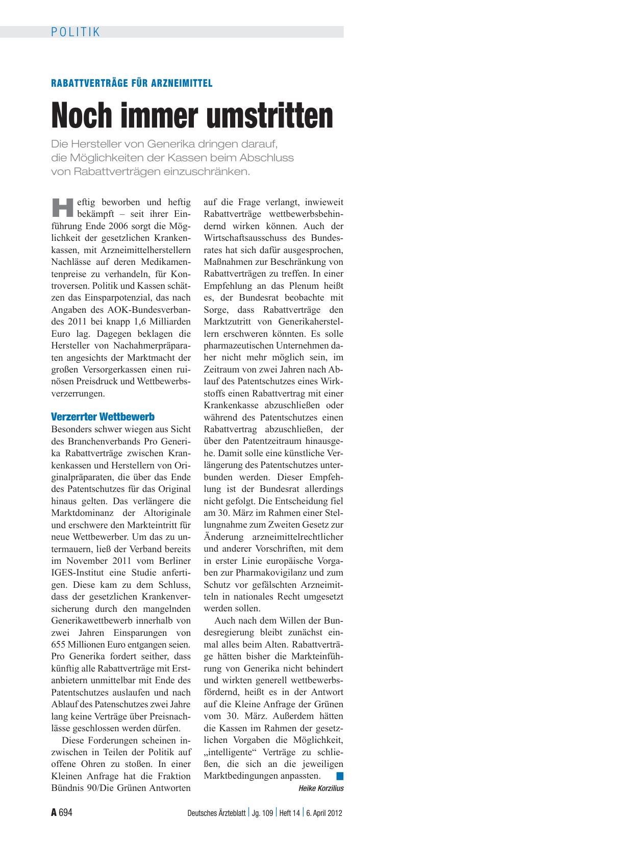 Vorschauseite 1: Rabattverträge für Arzneimittel: Noch immer umstritten