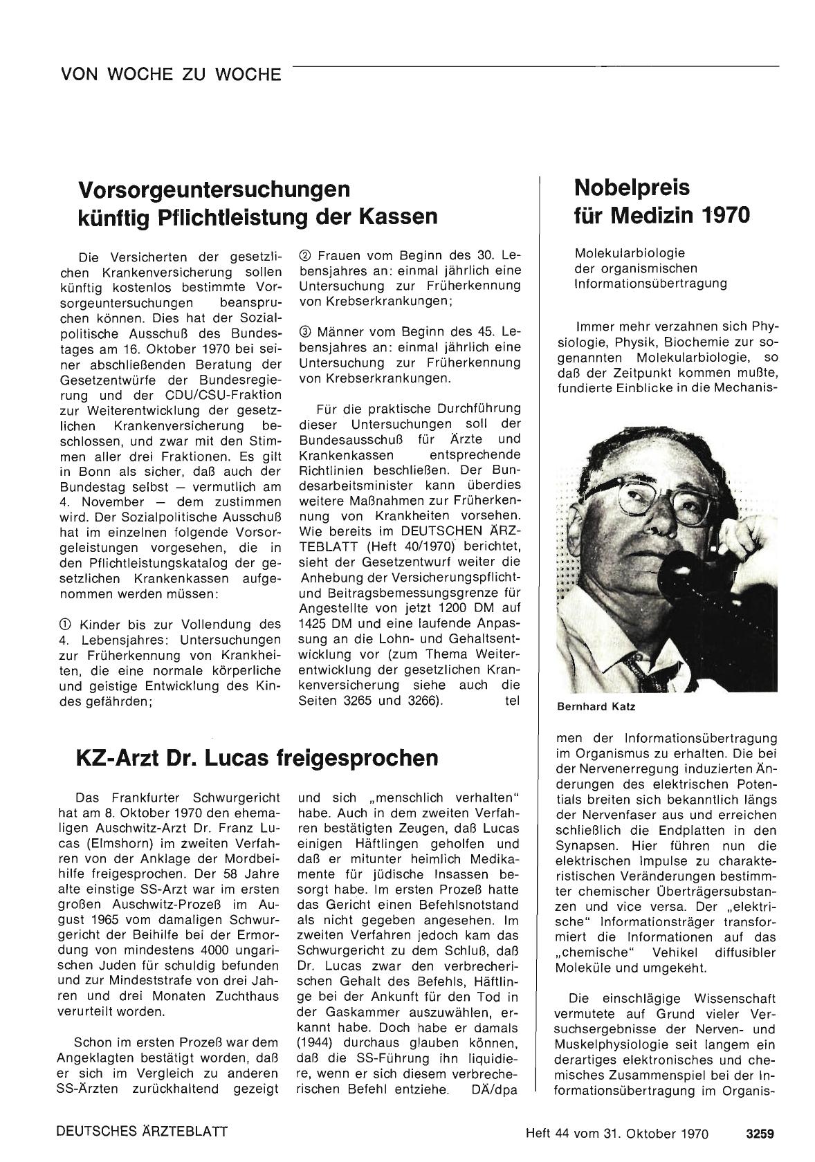 Vorschauseite 1: Nobelpreis für Medizin 1970