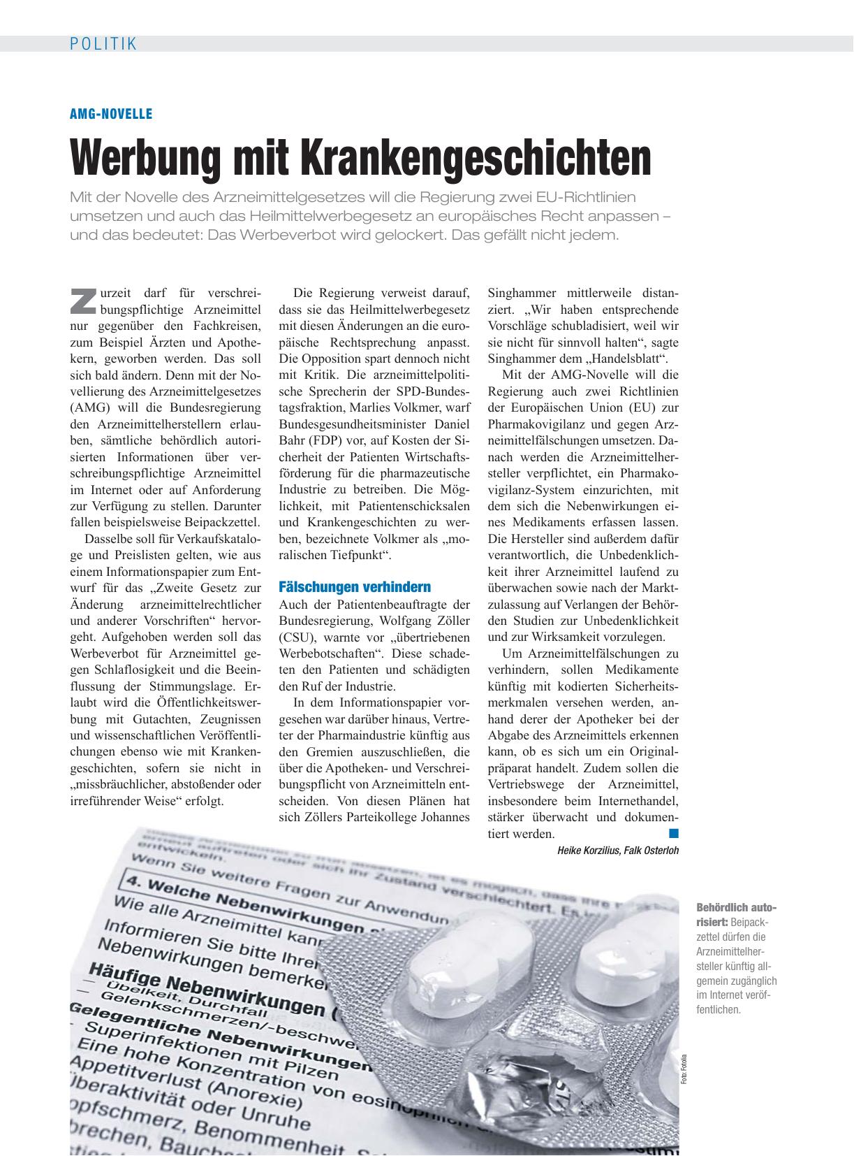 Vorschauseite 1: AMG-Novelle: Werbung mit Krankengeschichten