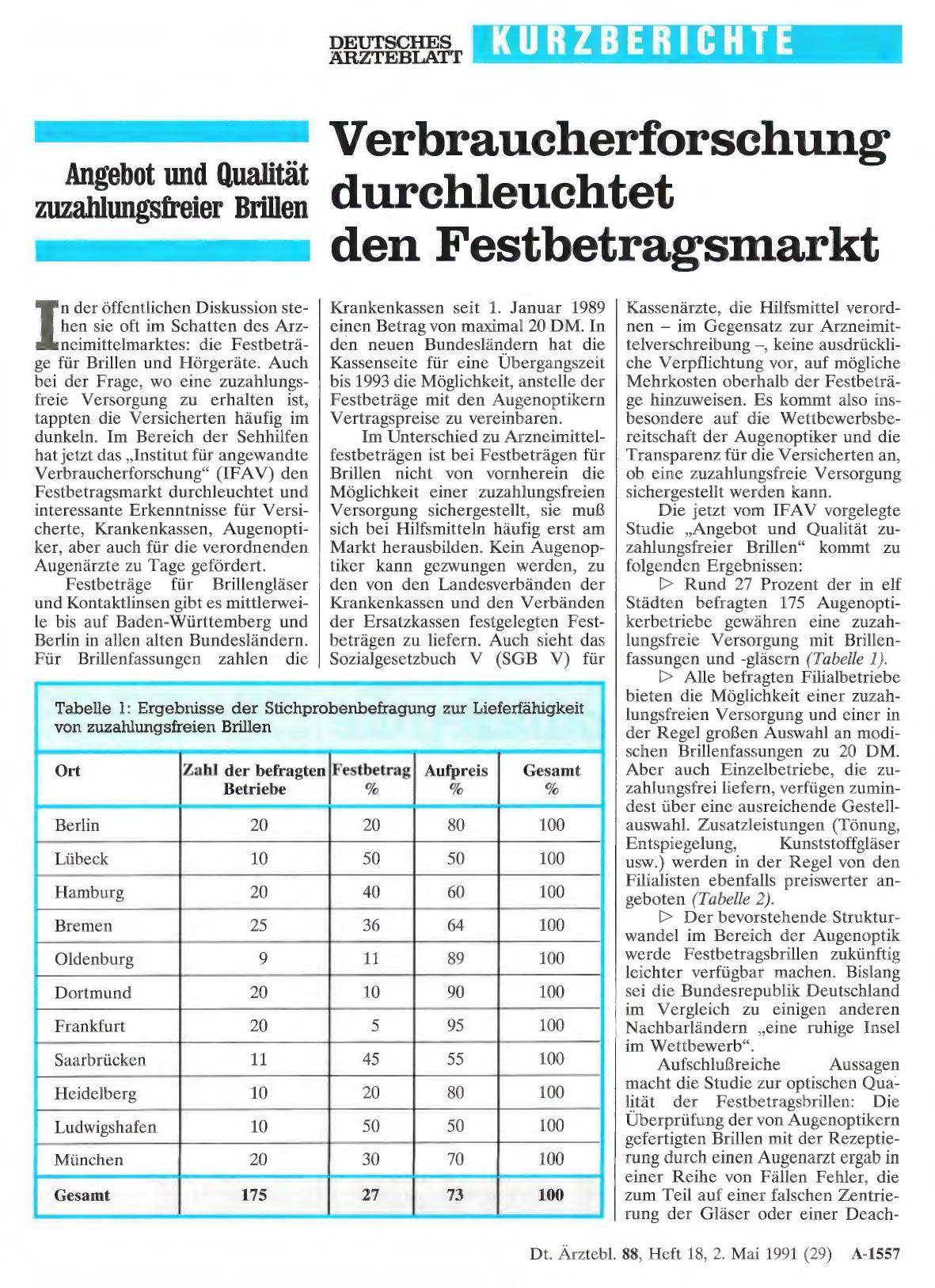 Vorschauseite 1: Angebot und Qualität zuzahlungsfreier Brillen: Verbraucherforschung durchleuchtet den Festbetragsmarkt