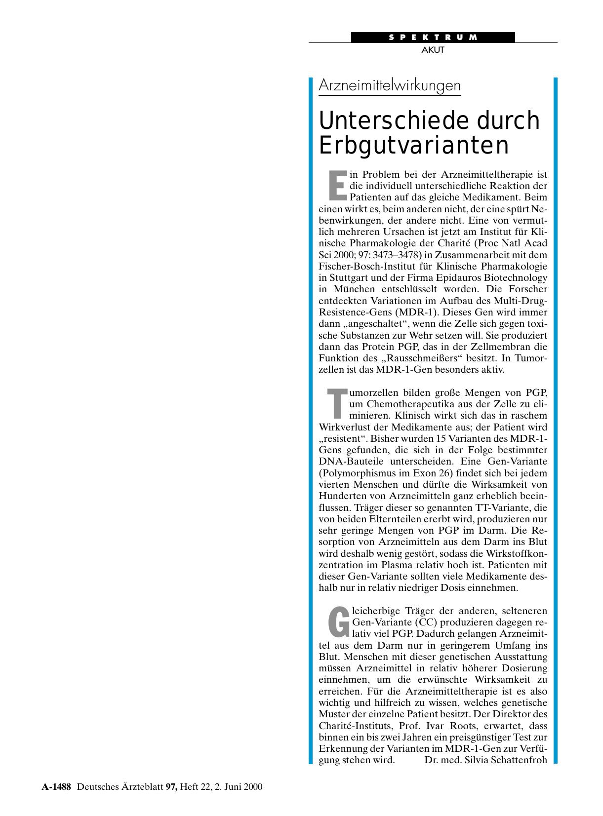 Vorschauseite 1: Arzneimittelwirkungen: Unterschiede durch Erbgutvarianten