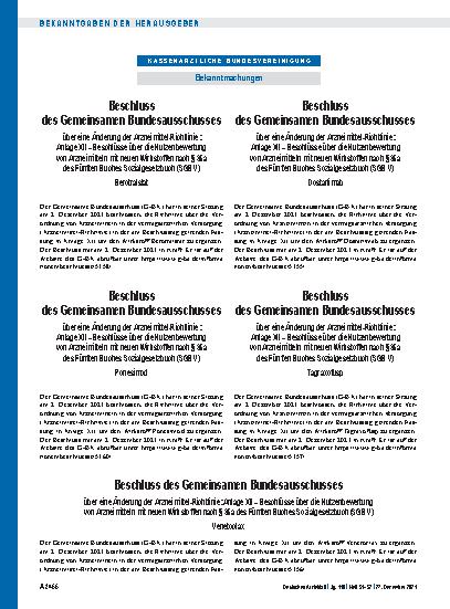 Vorschauseite 1: Beschluss des Gemeinsamen Bundesausschusses über eine Änderung der Arzneimittel-Richtlinie: Anlage XII – Ponesimod