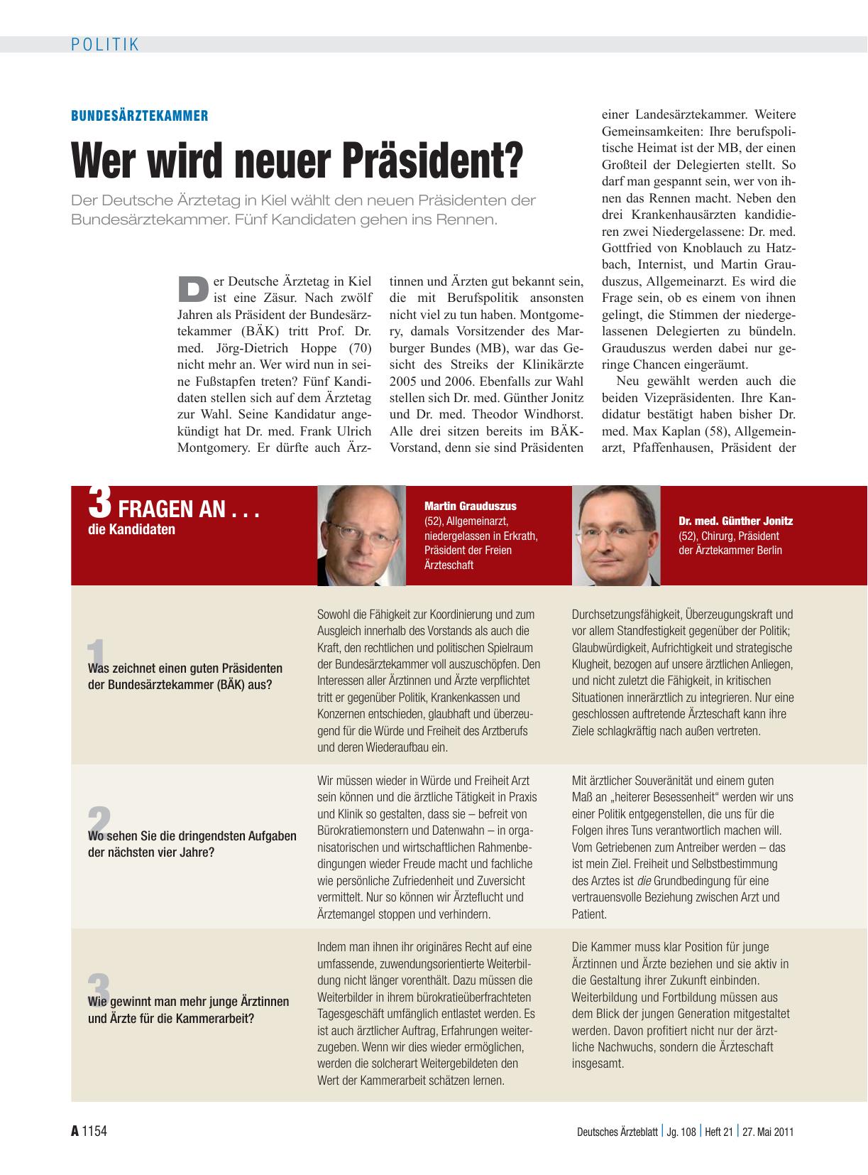 Vorschauseite 1: Bundesärztekammer: Wer wird neuer Präsident?
