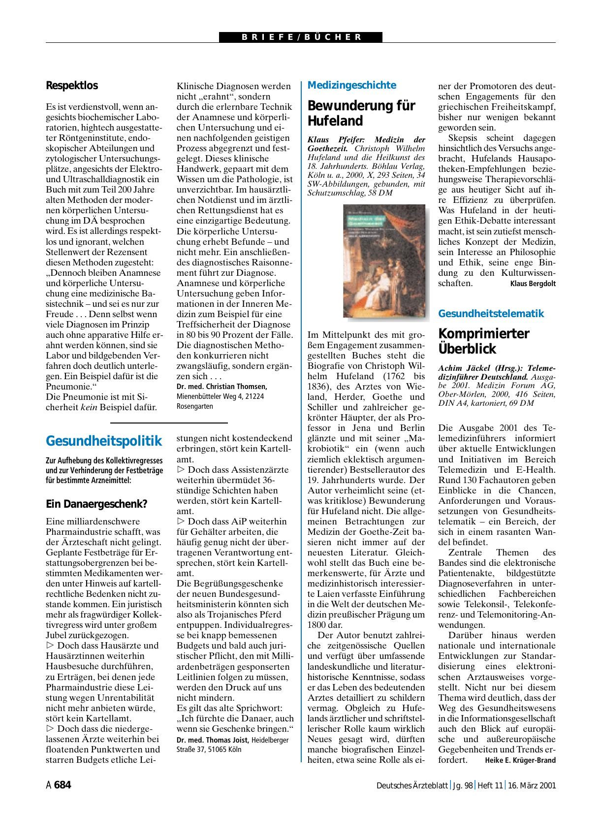 Vorschauseite 1: Gesundheitspolitik: Ein Danaergeschenk?