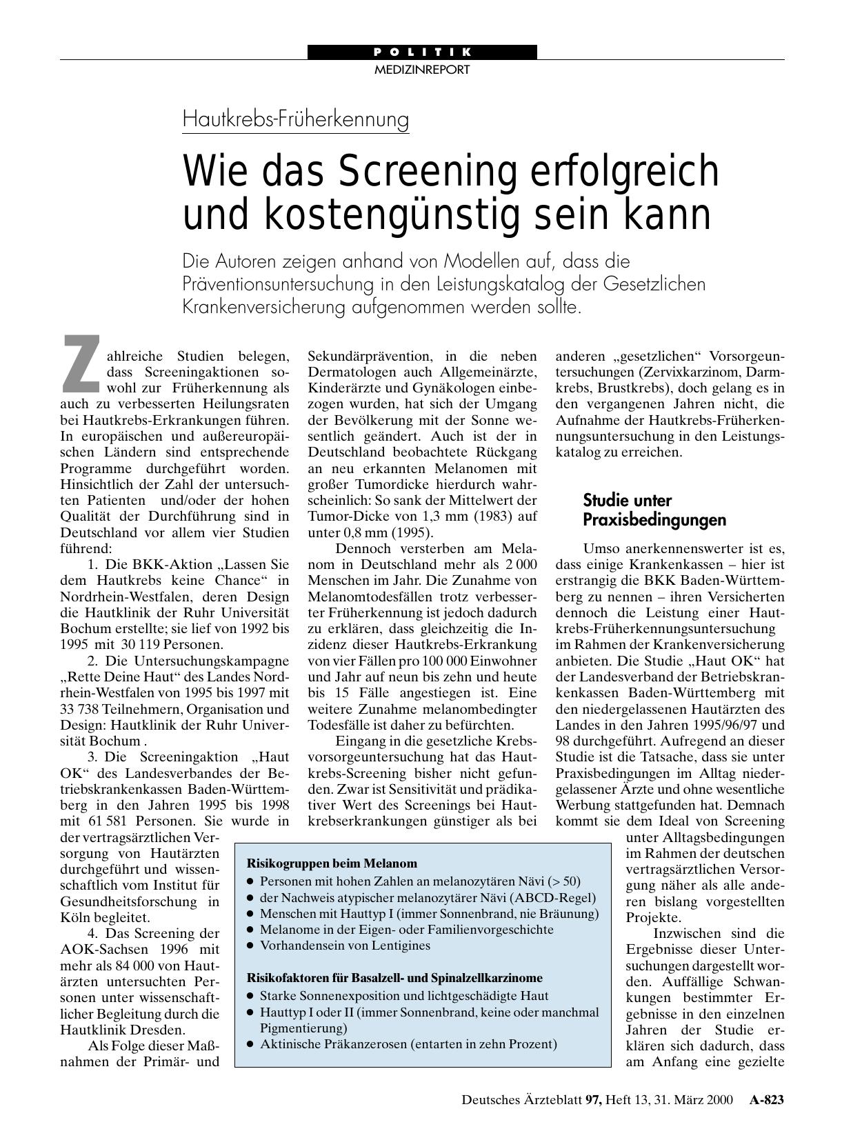 Vorschauseite 1: Hautkrebs-Früherkennung: Wie das Screening erfolgreich und kostengünstig sein kann