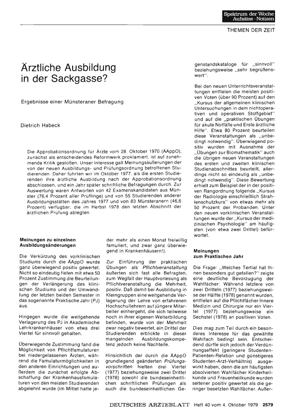 Vorschauseite 1: Ärztliche Ausbildung in der Sackgasse? : Ergebnisse einer Münsteraner Befragung