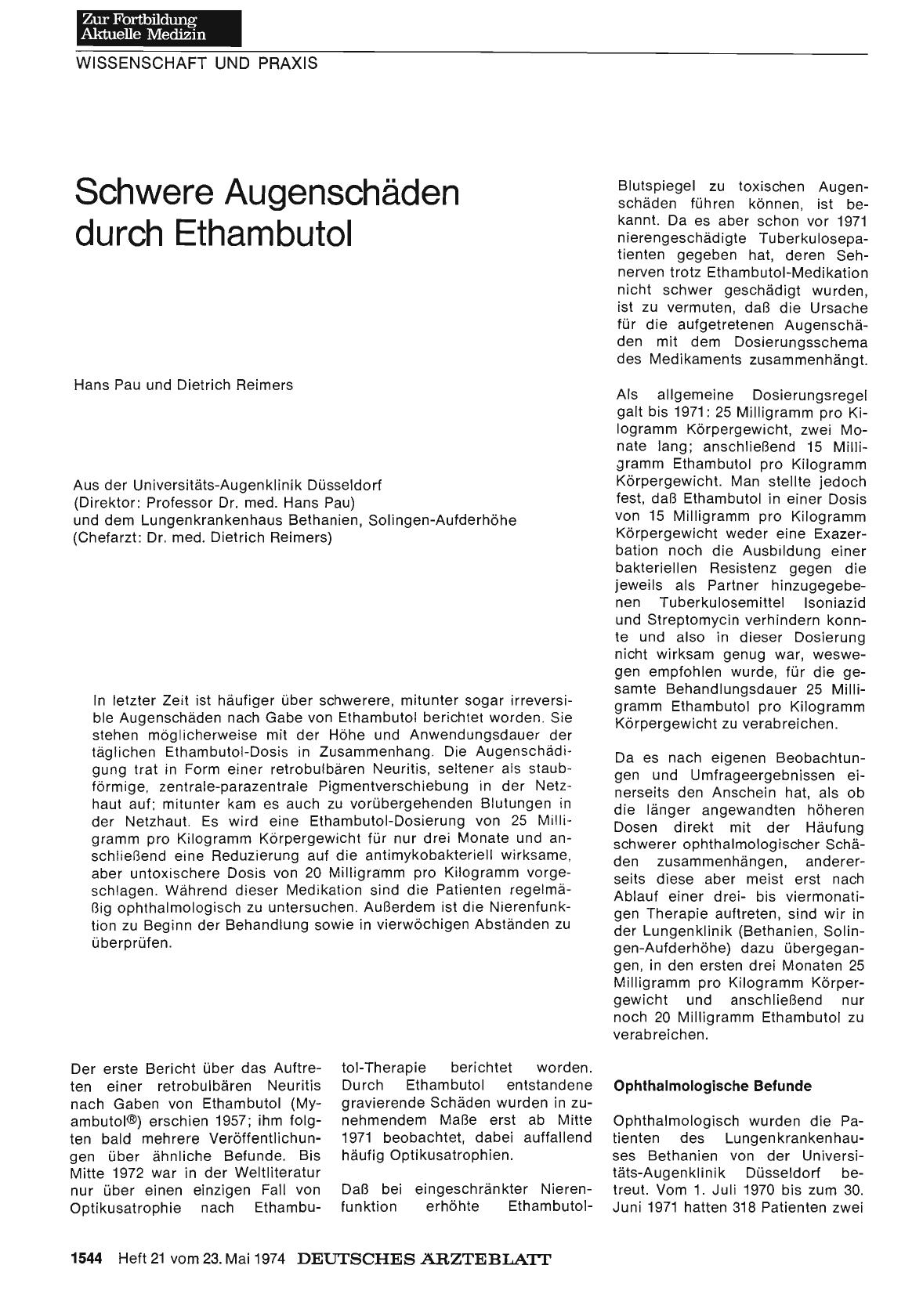 Vorschauseite 1: Schwere Augenschäden durch Ethambutol