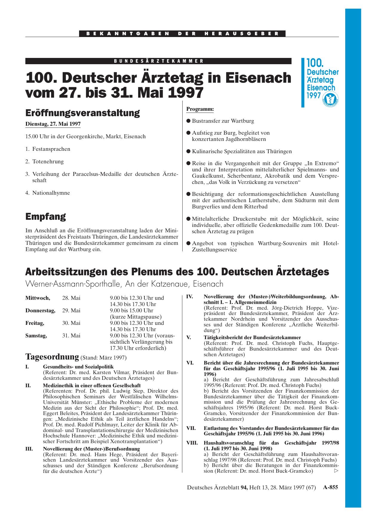 Vorschauseite 1: Veranstaltungen ärztlicher Körperschaften und Verbände