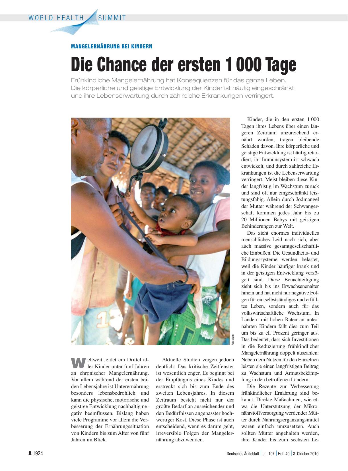 Vorschauseite 1: Mangelernährung bei Kindern: Die Chance der ersten 1 000 Tage