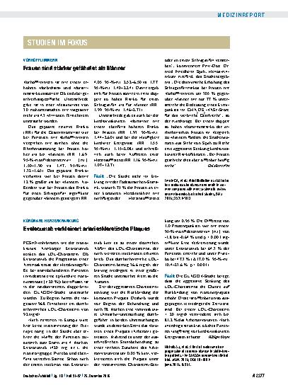 Vorschauseite 1: Koronare Herzerkrankung: Evolocumab verkleinert arteriosklerotische Plaques